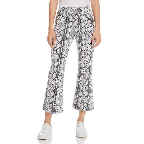 FRAME Denim Womens White & Black Python Print Mid-Rise Cropped Jeans Size 24 - Picture 1 of 8